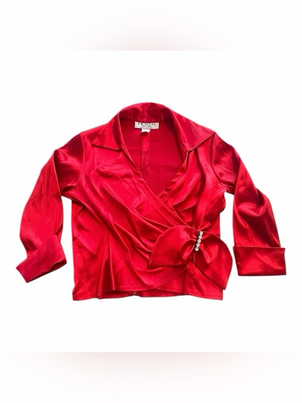 J.R. Nites 90s Vintage Red Satin Formal Shirt Sz 12P